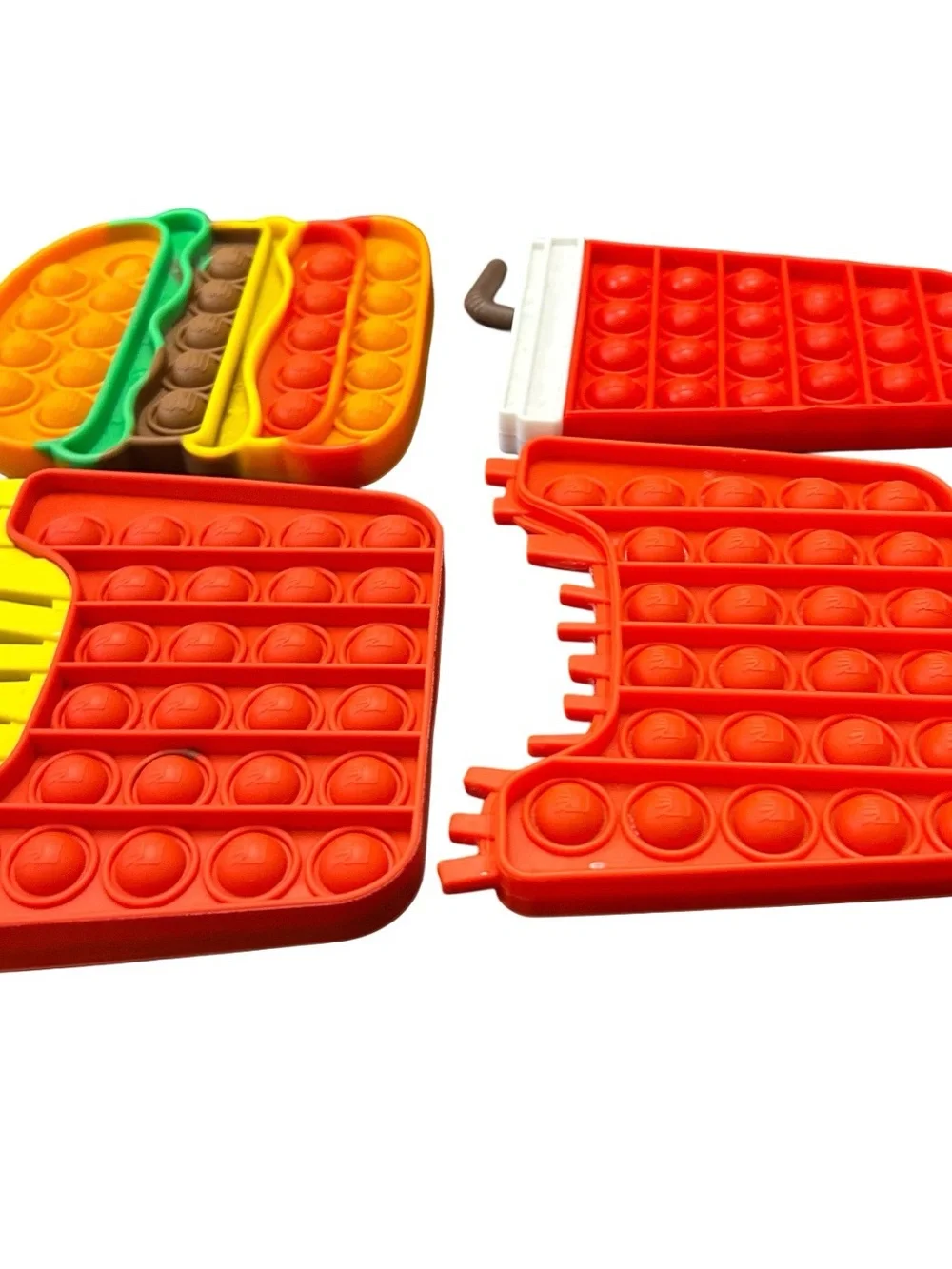 Stress Relief Fidget Toys Pop It Food Theme Fries, Cheeseburger, Drink Lot Of 4
